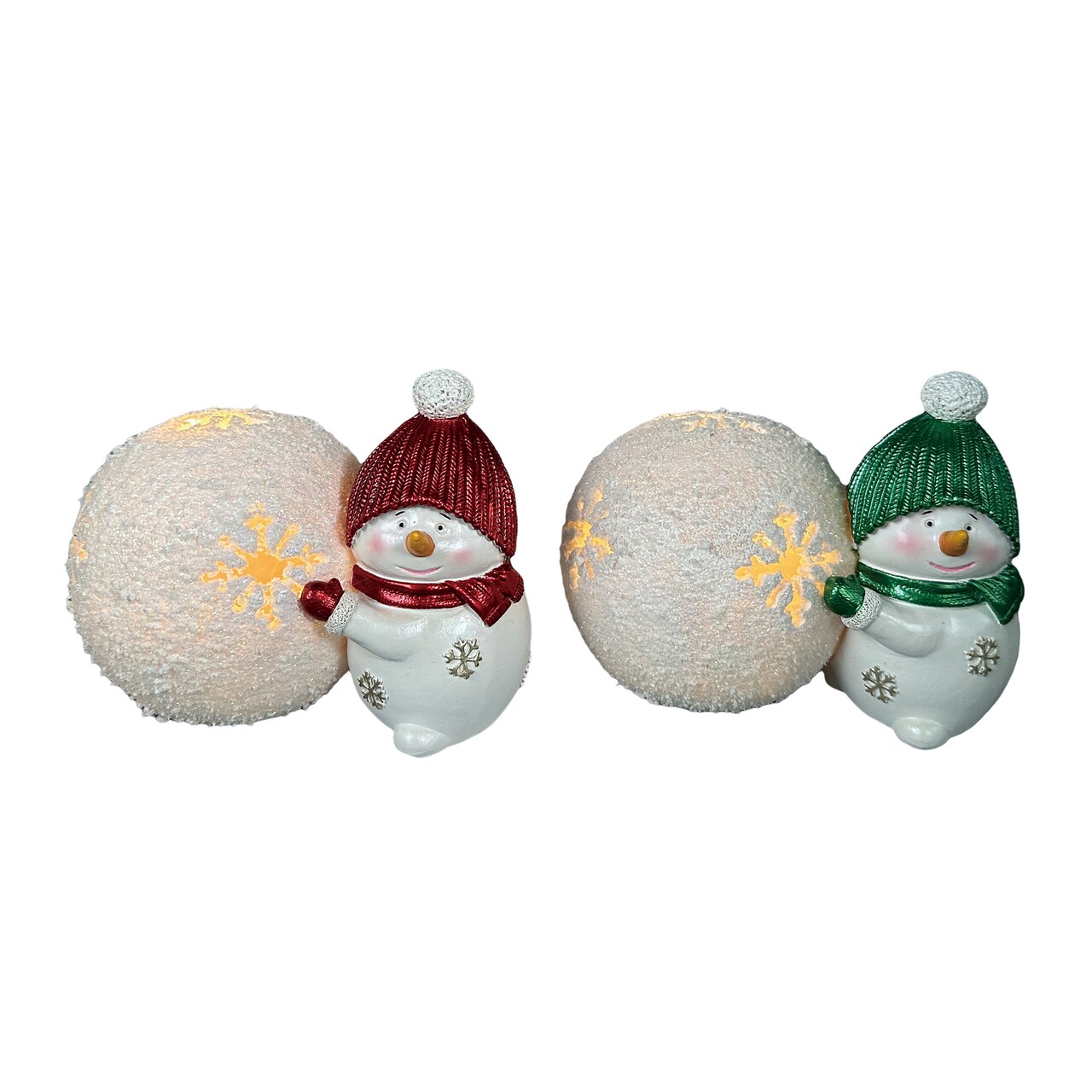 Resin LED Snowman Decor Set of 2 Multicolor Tabletop Figurines